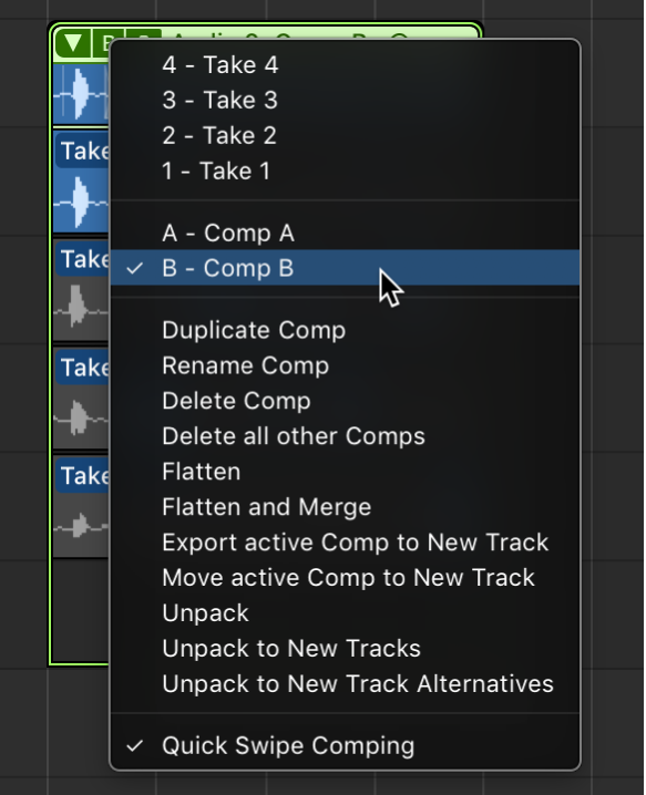 Logic Pro course notes - Comping