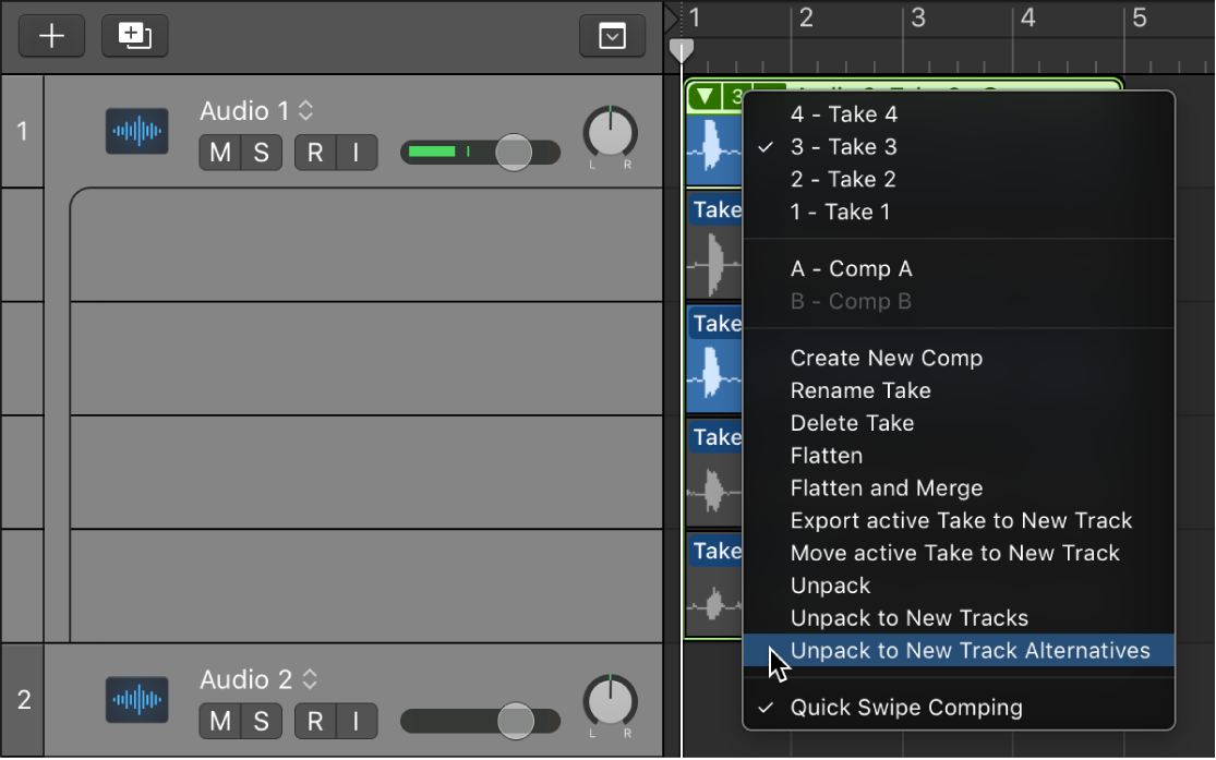 Logic Pro course notes - Comping