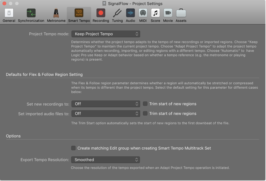 Logic Production course notes - Recording: Smart Tempo & Track Alternatives