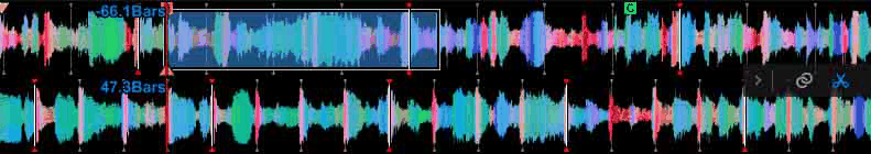 A loop region highlighted on a rekordbox waveform
