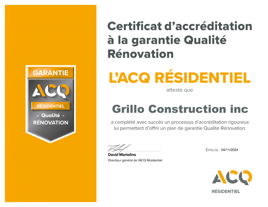 Grillo construction Grillo Groupe conseils acq res certificat ent accredite reno
