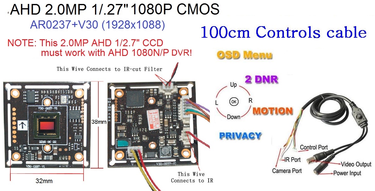 AO21 Sunvision 2.0MP AHD 1080p 1//2.7/" HD CMOS Board Camera w// OSD
