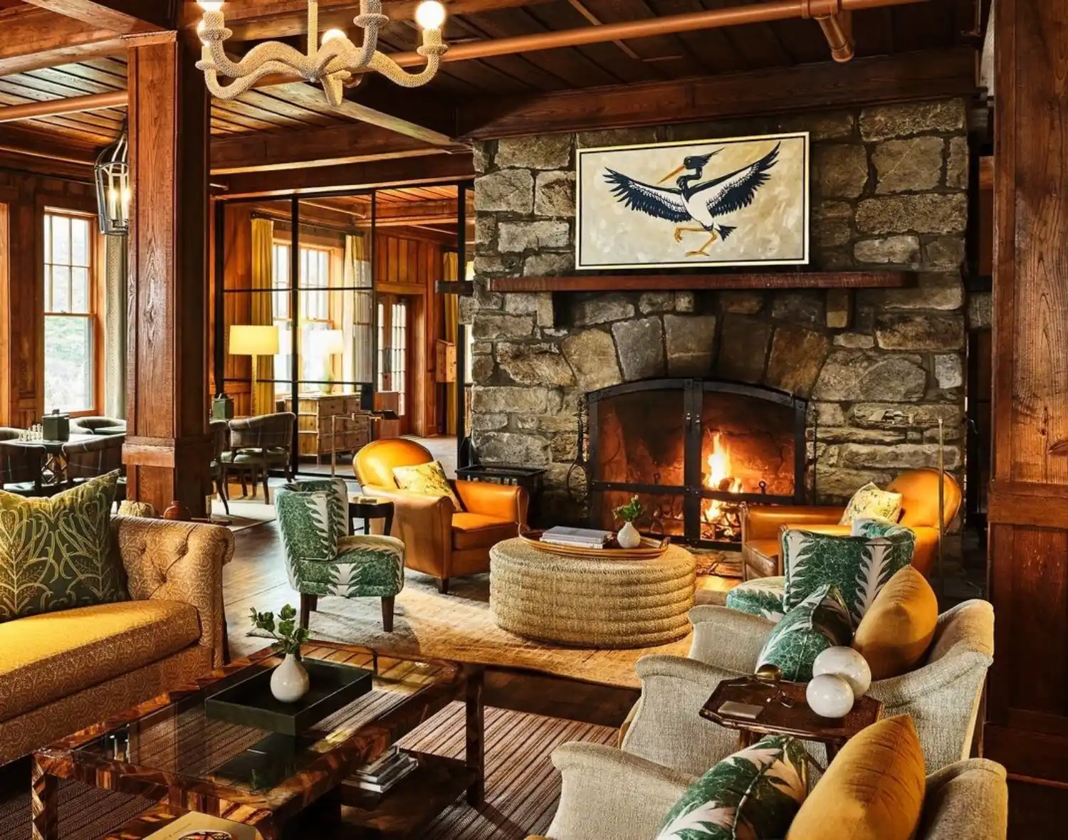 Lit Fireplace in Main Lobby