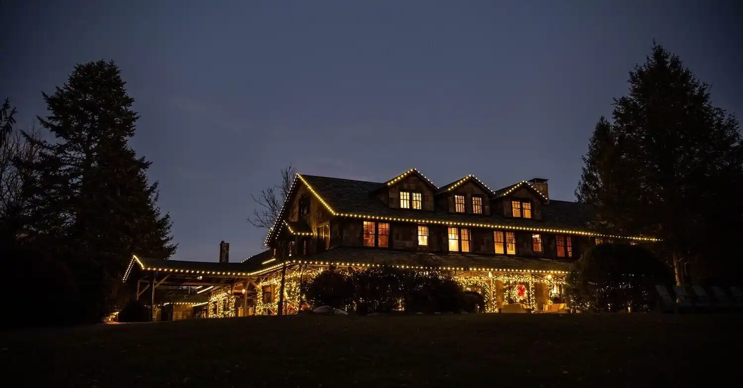 Inn with Christmas Lights at Night