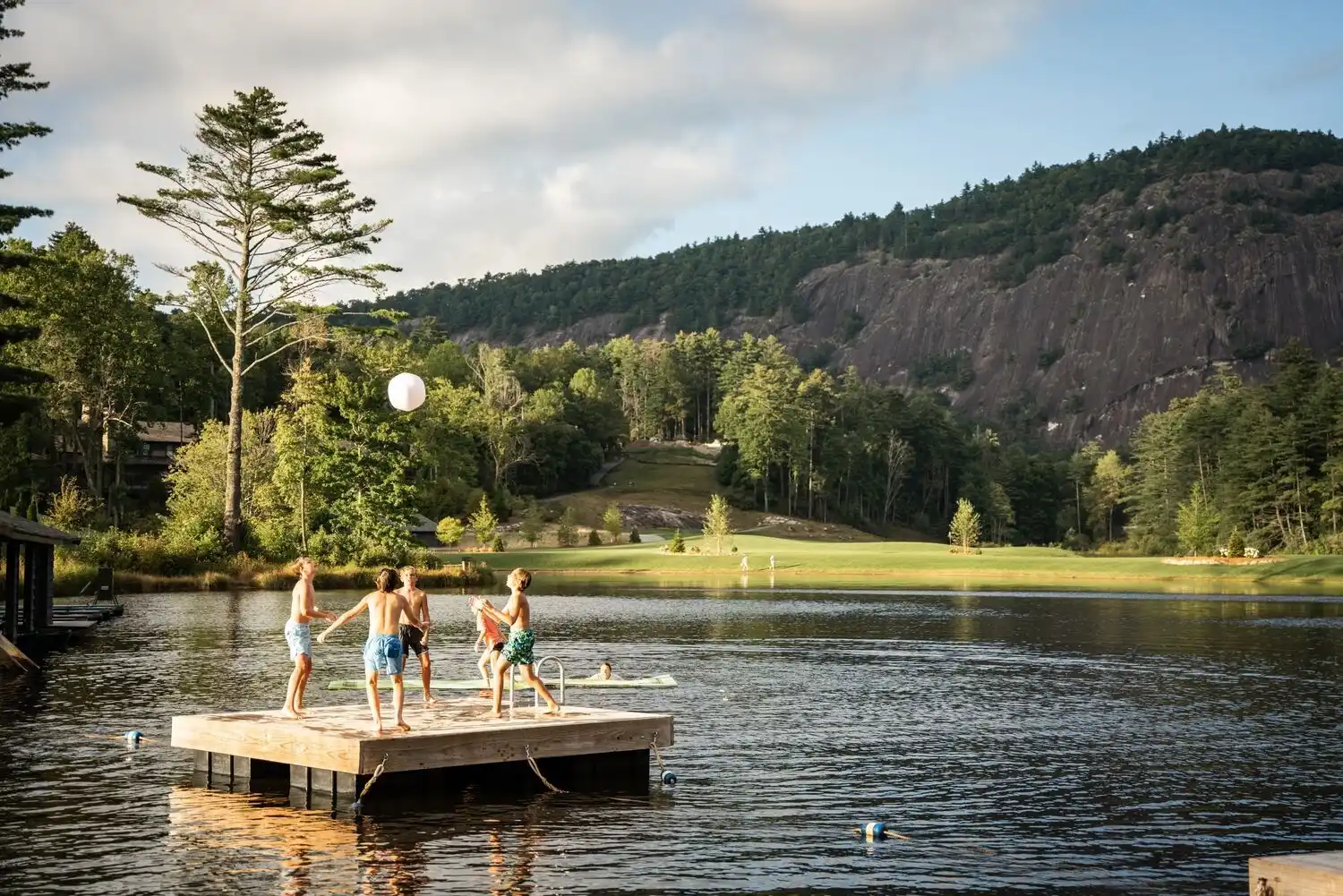 Kids Playing on Floating Dock in Hampton Lake