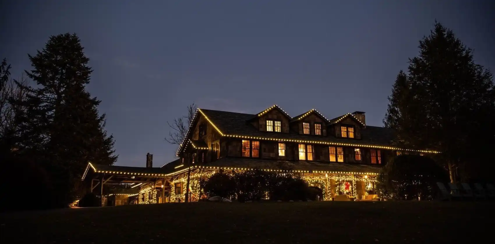 Inn with Christmas Lights at Night