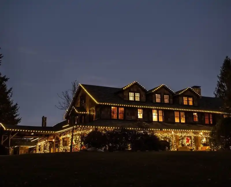 Inn with Christmas Lights at Night