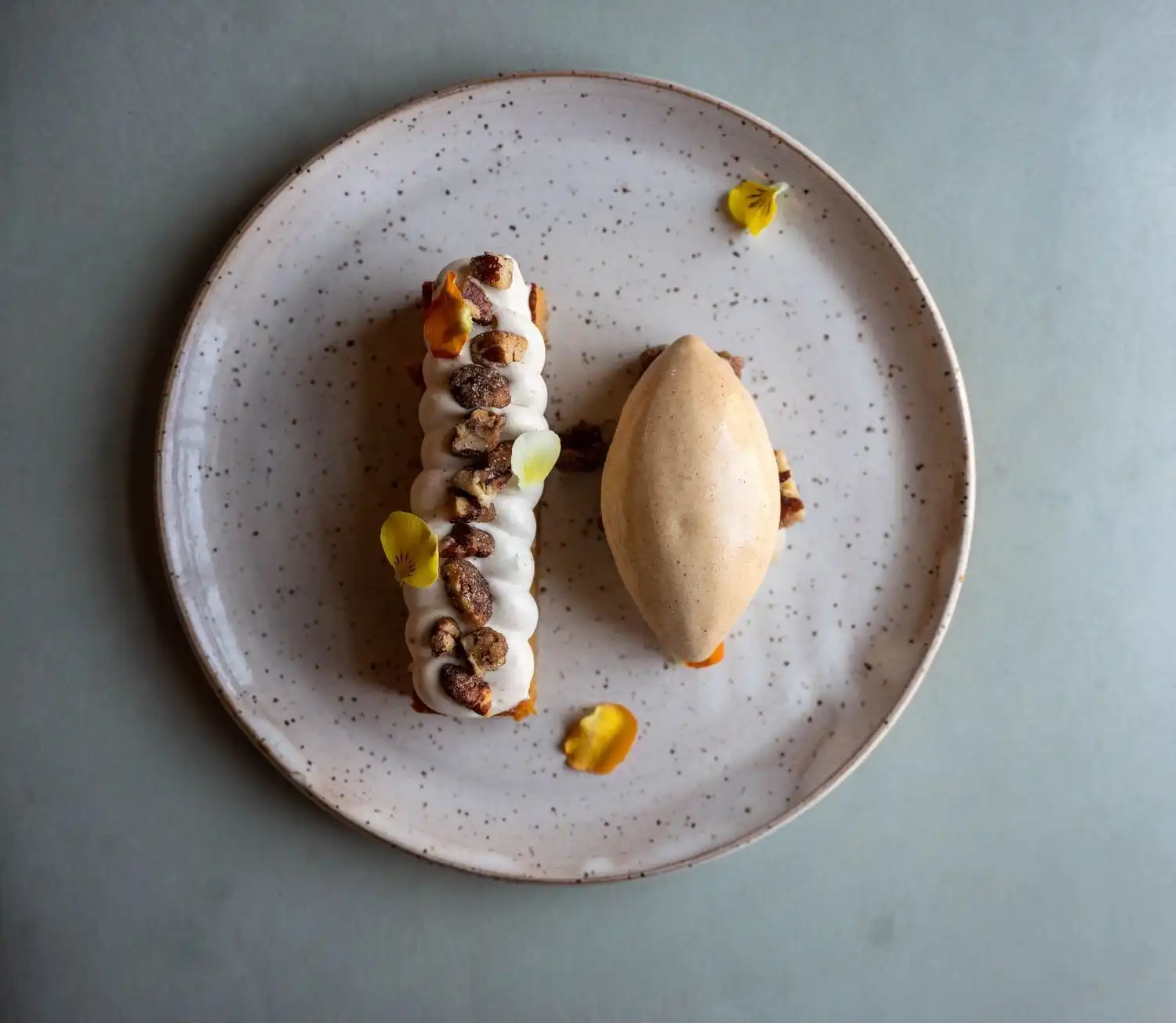 Overview of dessert on plate