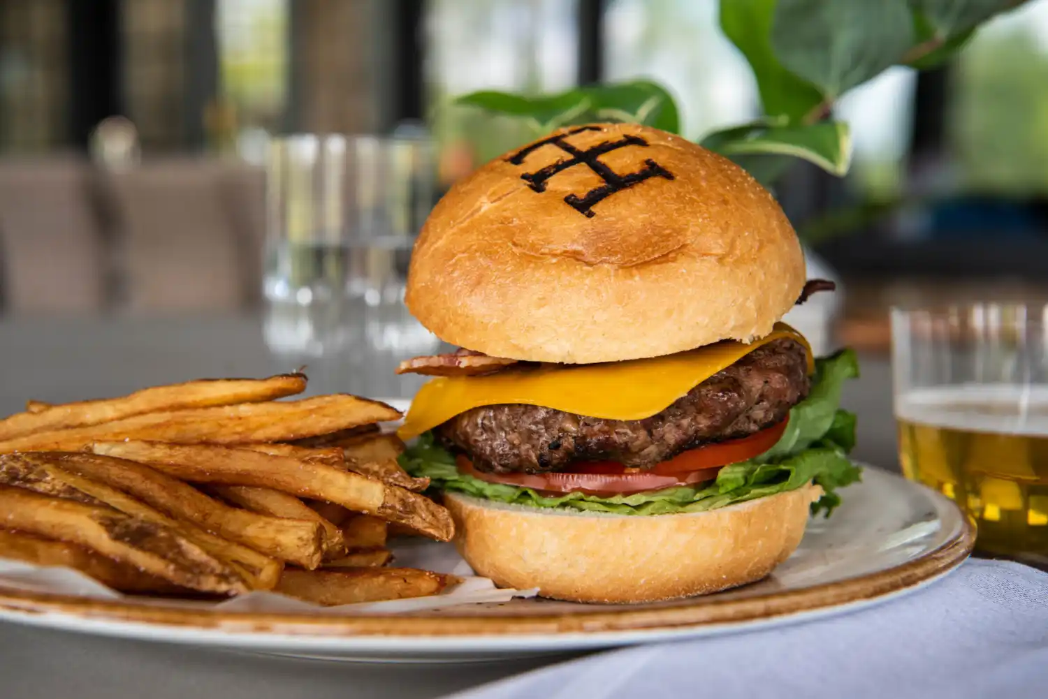 High Hampton branded hamburger with fries