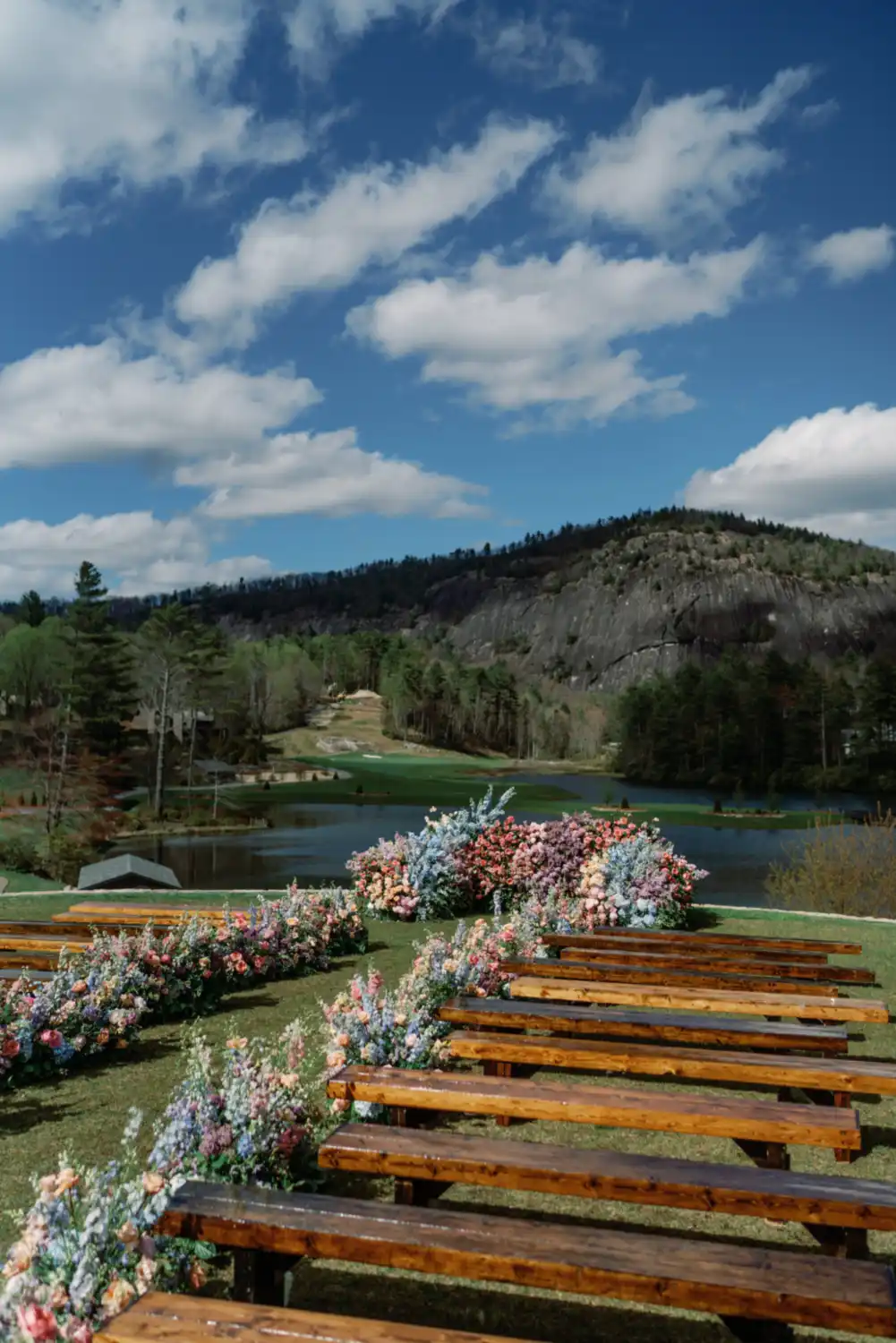 A ceremony set up with Rock Mountain in the background