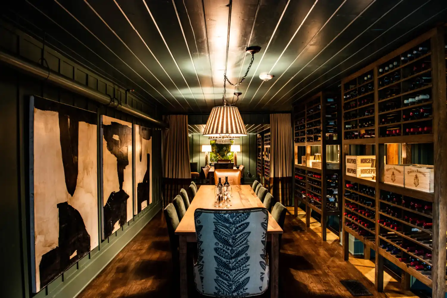 A wine cellar with a table