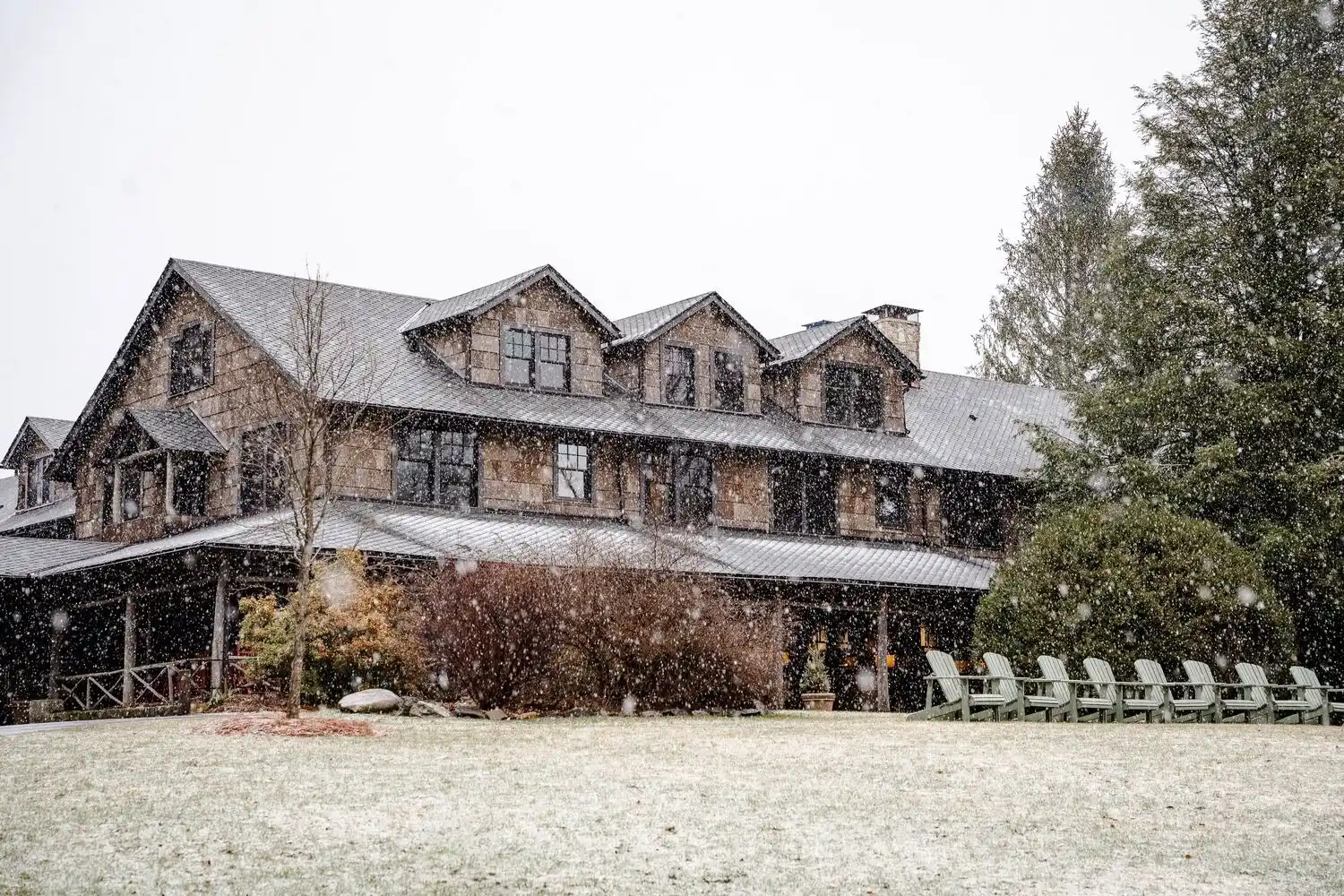 Snow falling outside High Hampton Inn