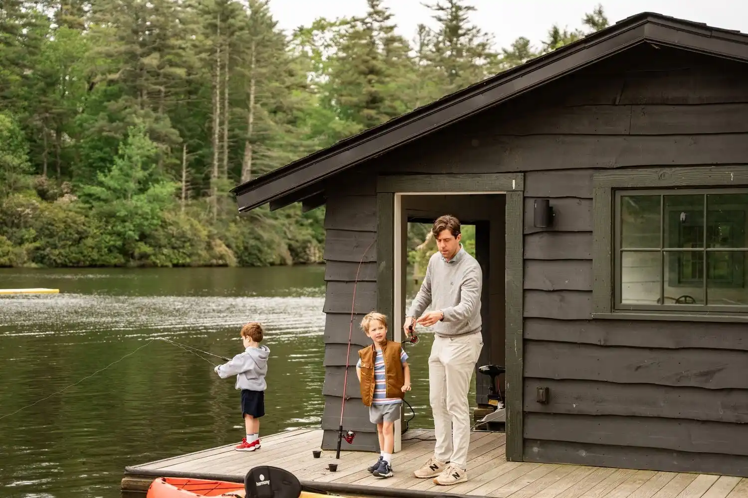 Father and sons fishing in Hampton Lake