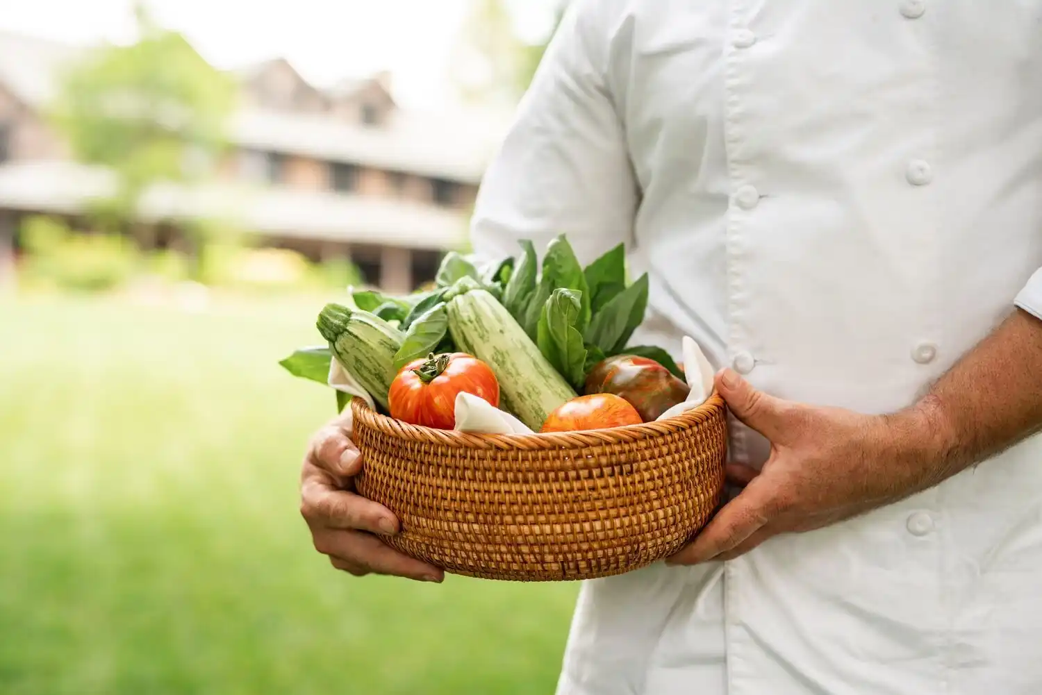 Chef Holding a Basket of Vegetables