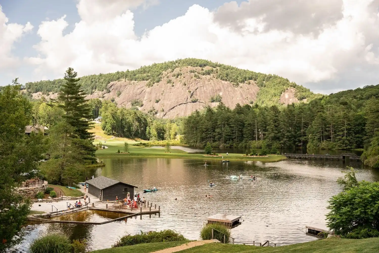 Wide View of Hampton Lake of People Swimming