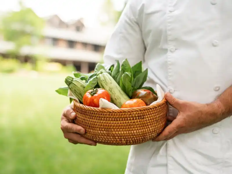 Chef Holding a Basket of Vegetables