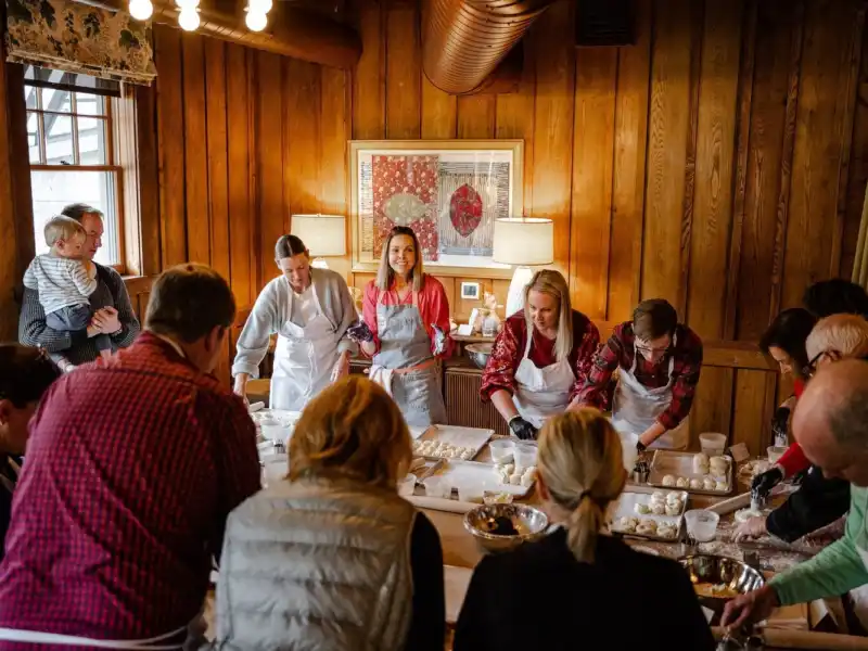 Carrie Morey leading biscuit workshop with guests
