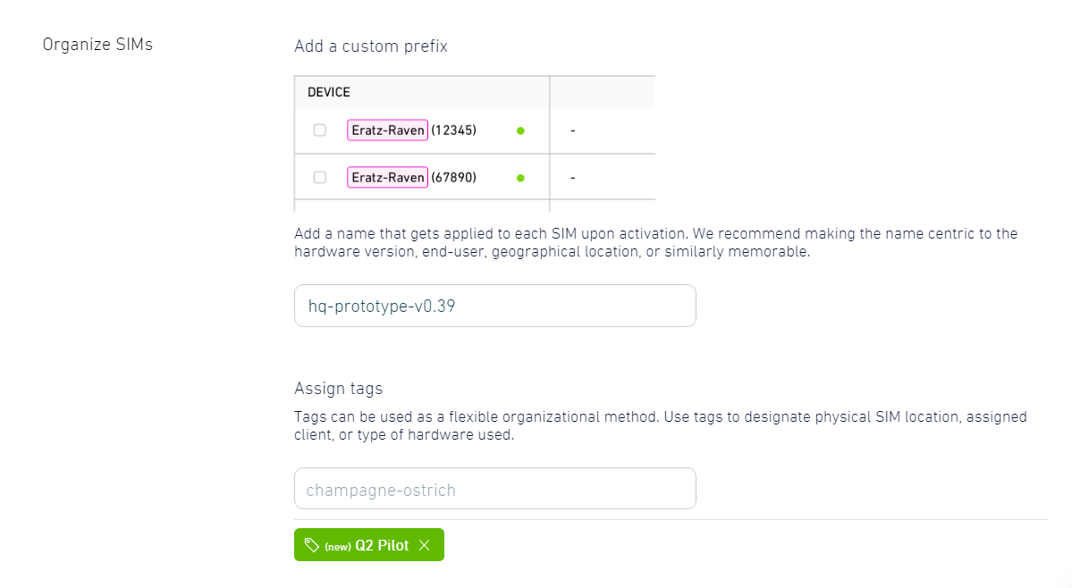 Add SIMs in Activation Form