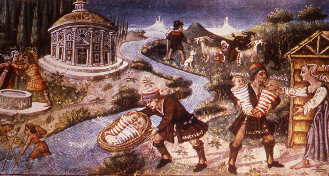 Statue of Romulus and Remus being suckled by a she-wolf, symbol of the founding of Rome.