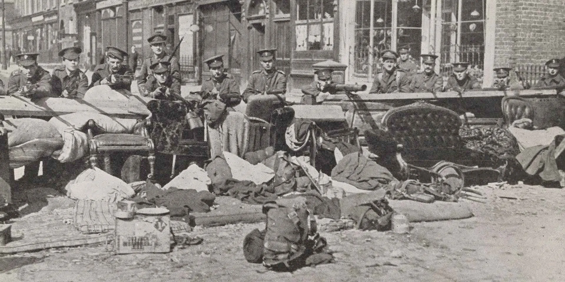 Irish rebels and British soldiers clashing during the Easter Rising of 1916