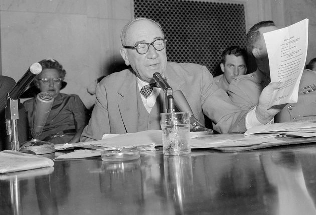 Joseph Welch during Senate hearings, challenging Senator Joseph McCarthy on live television.