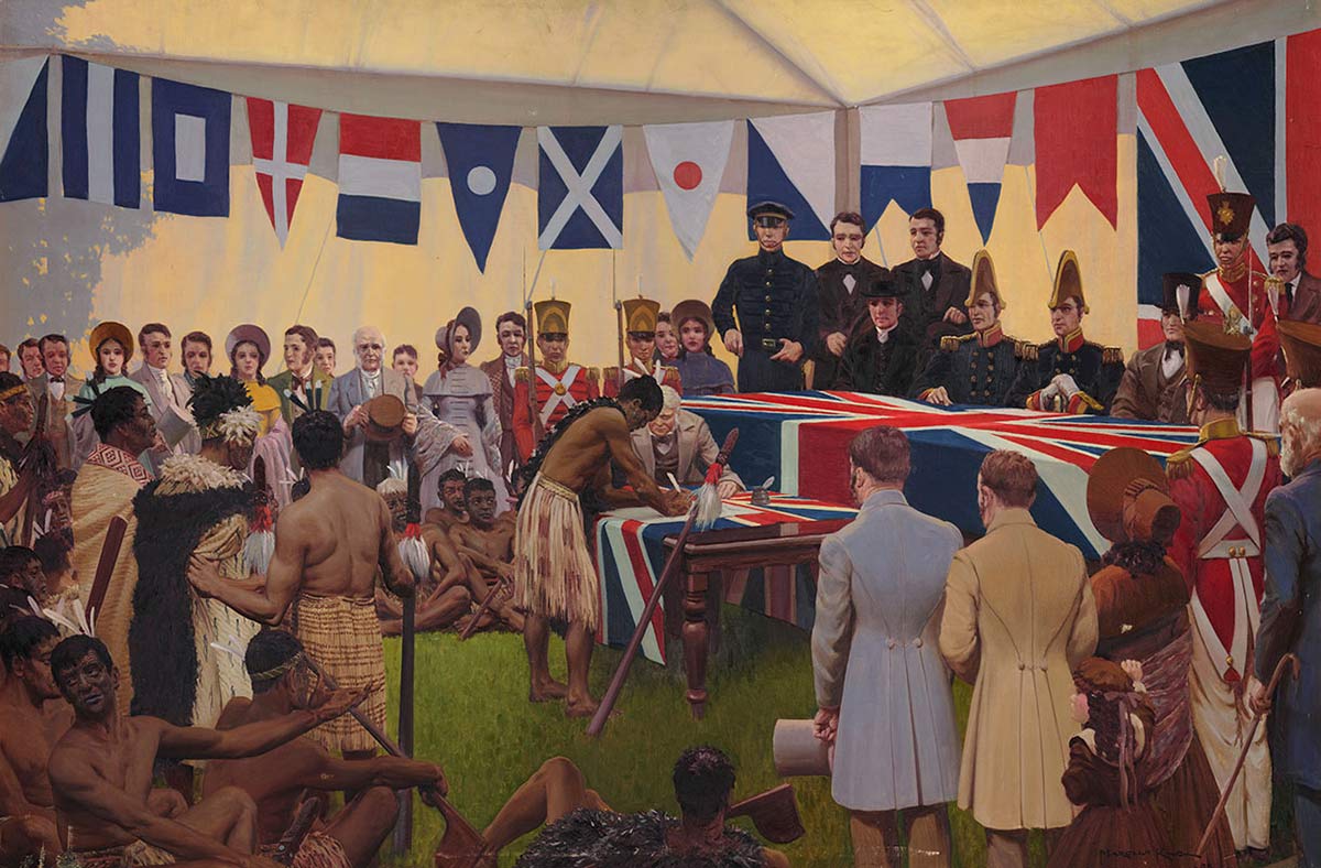 Māori chiefs and British officials gathered at Waitangi to sign the treaty, marking a turning point in New Zealand’s history.