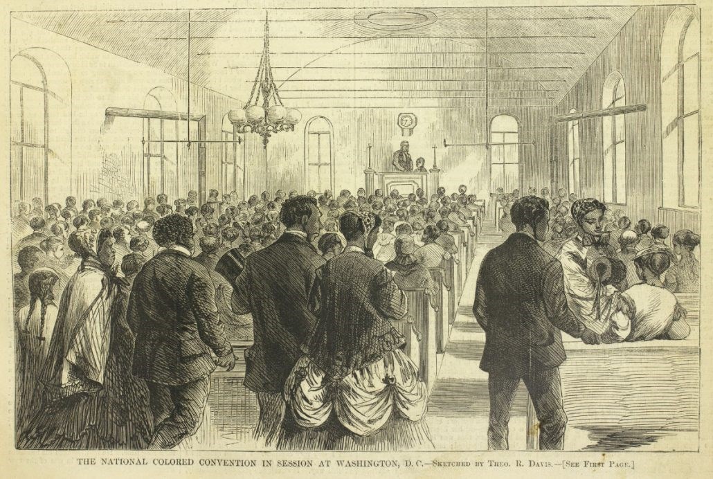 Historic illustration of African American men voting in Washington, D.C.