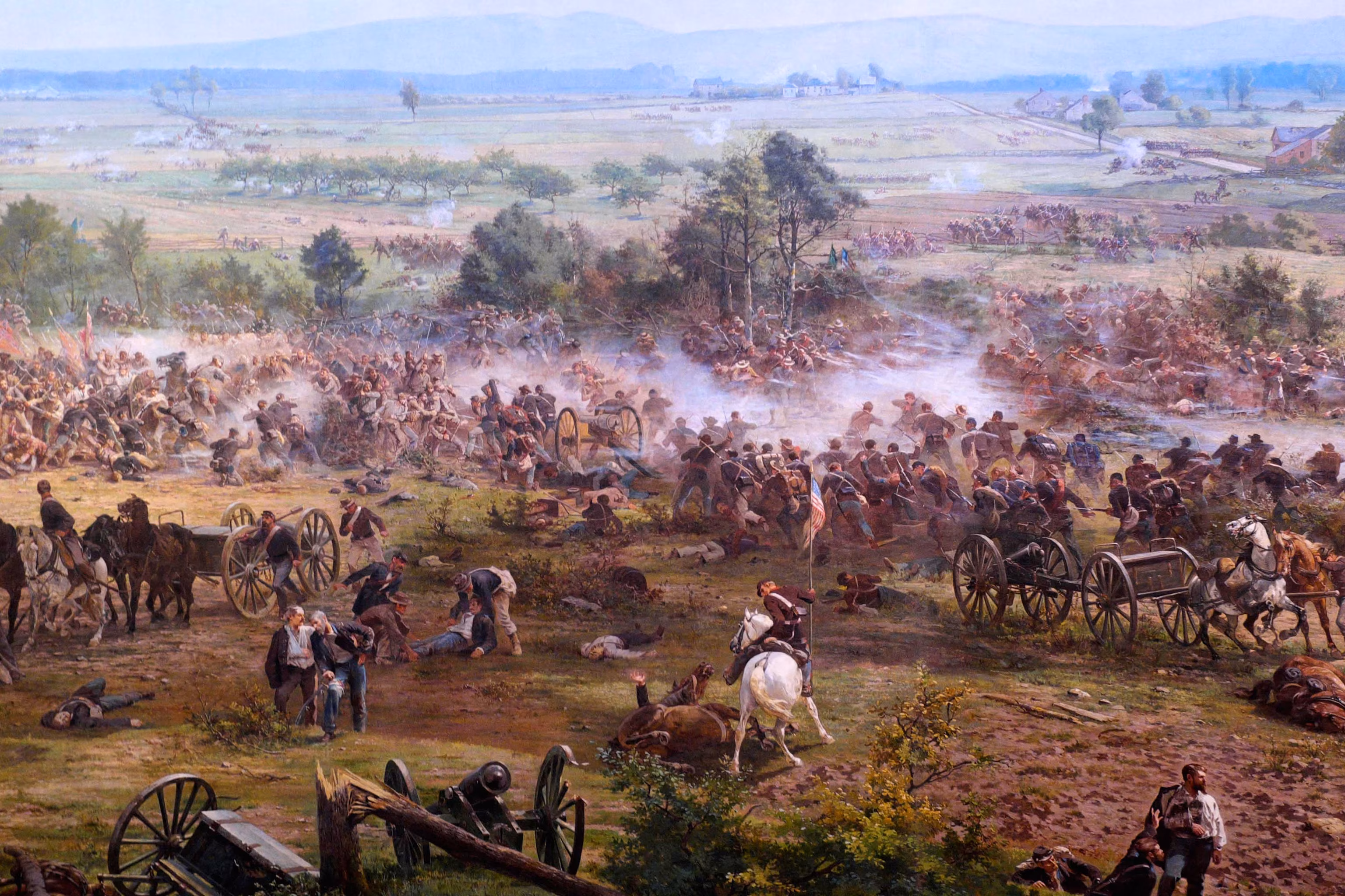 Union and Confederate troops clashing during the Battle of Gettysburg.