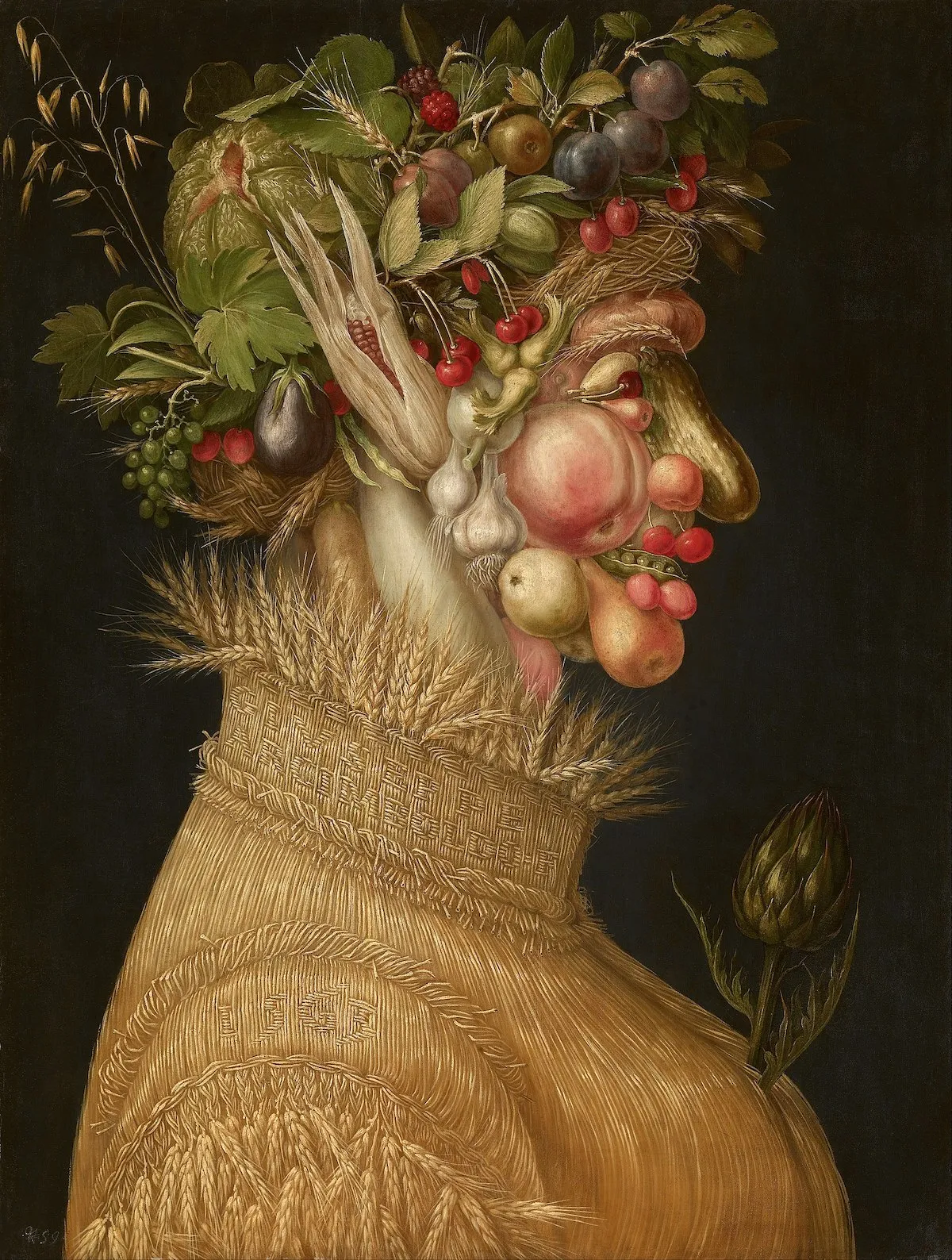 The painting 'Summer' from The Four Seasons series, formed from ripe vegetables and sunflowers.