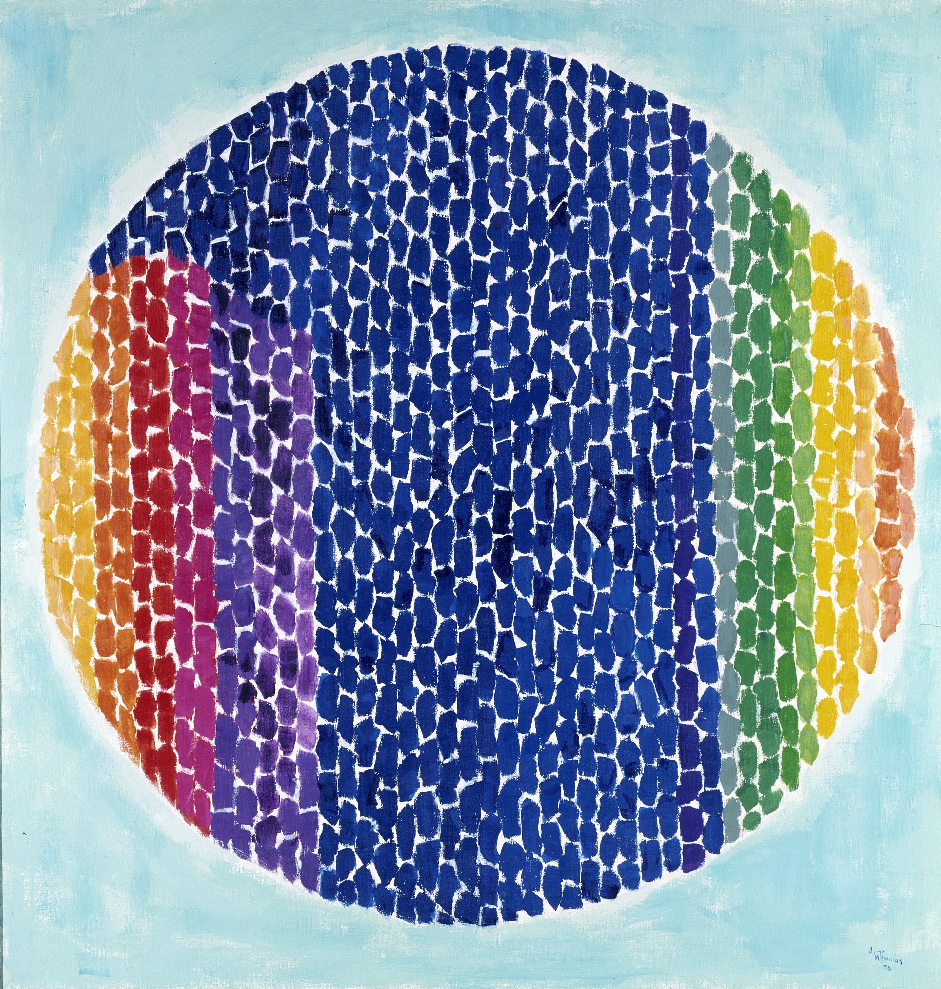 Snoopy – Early Sun Display on Earth – a space-age painting capturing the wonder of sunrise from orbit, with Thomas’s trademark floating color fragments.
