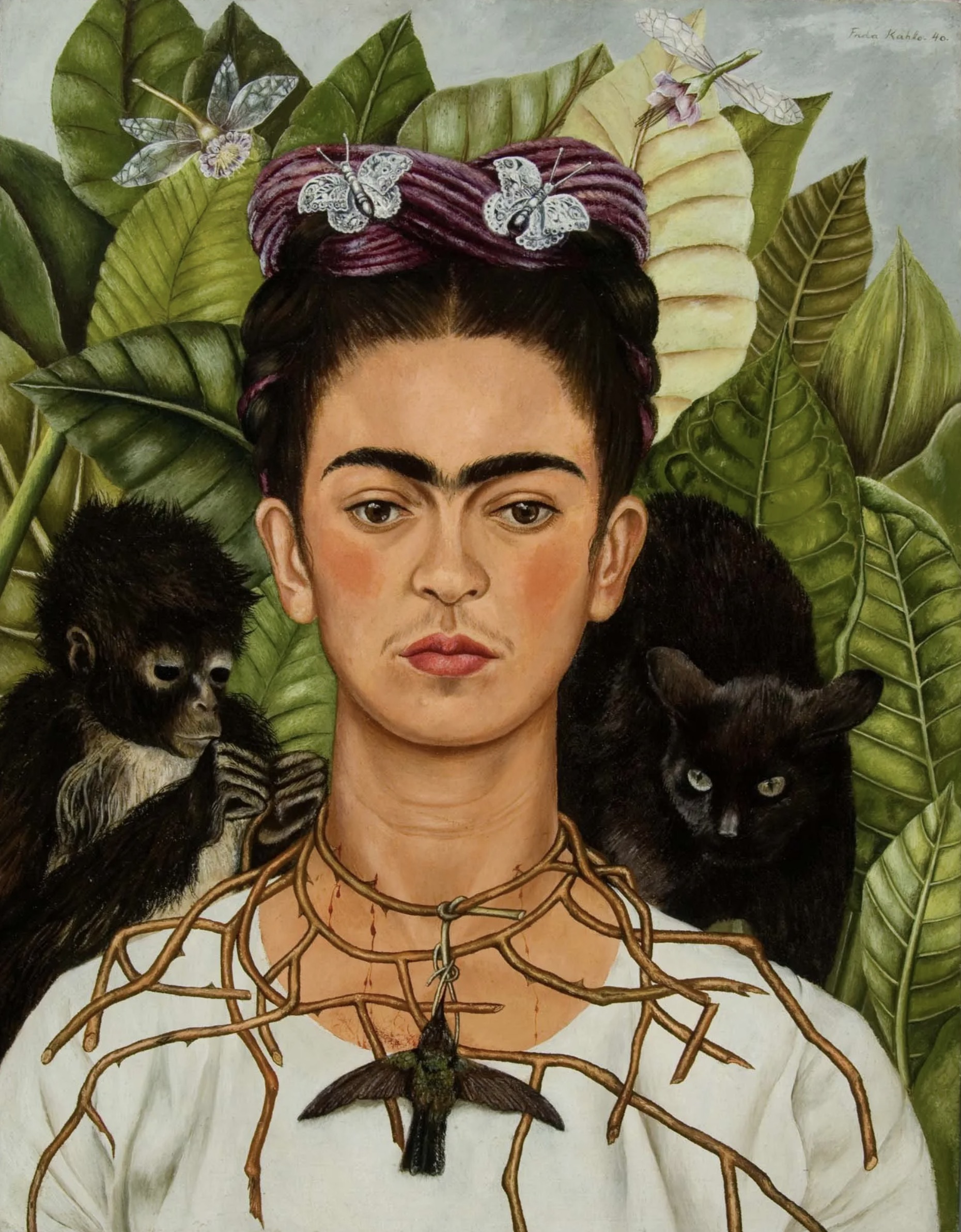 'One of Frida Kahlo’s many self-portraits, using bold colors and emotional intensity to explore identity and suffering.