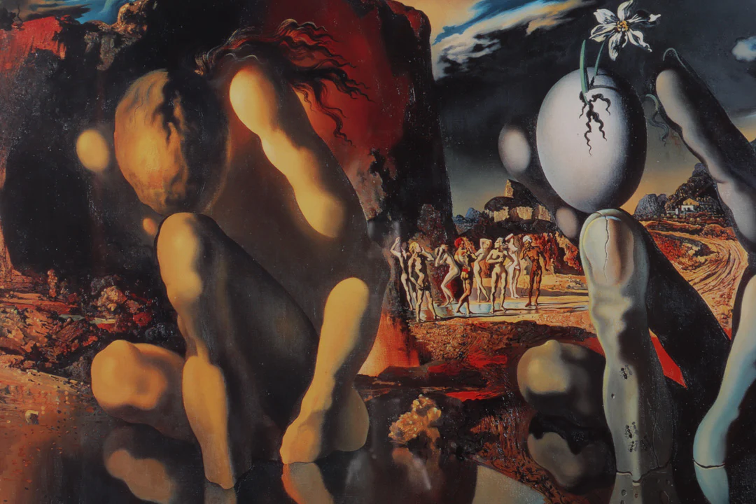 The Metamorphosis of Narcissus by Dalí: a haunting reinterpretation of the Greek myth using eggs, hands, and reflections.