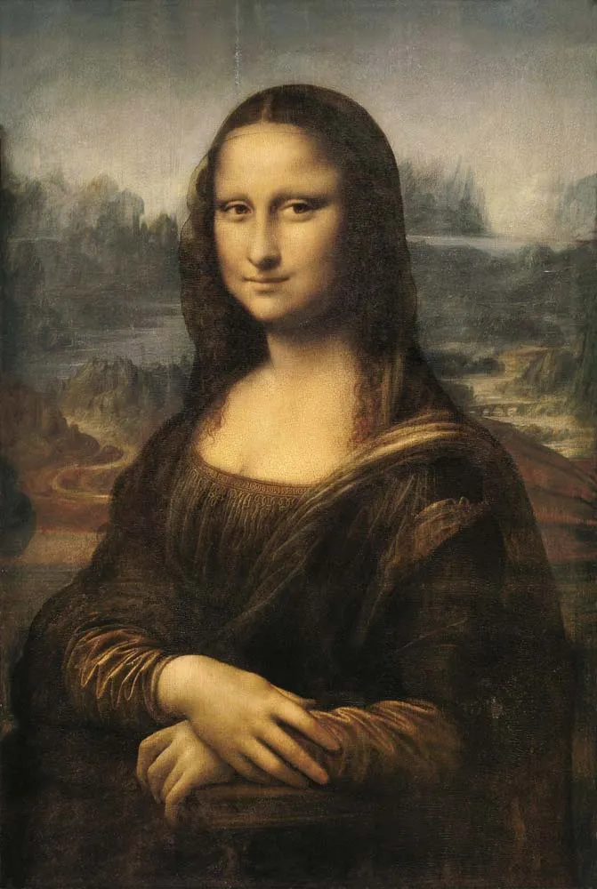 The Mona Lisa, Leonardo’s iconic portrait known for its elusive smile and sfumato technique.