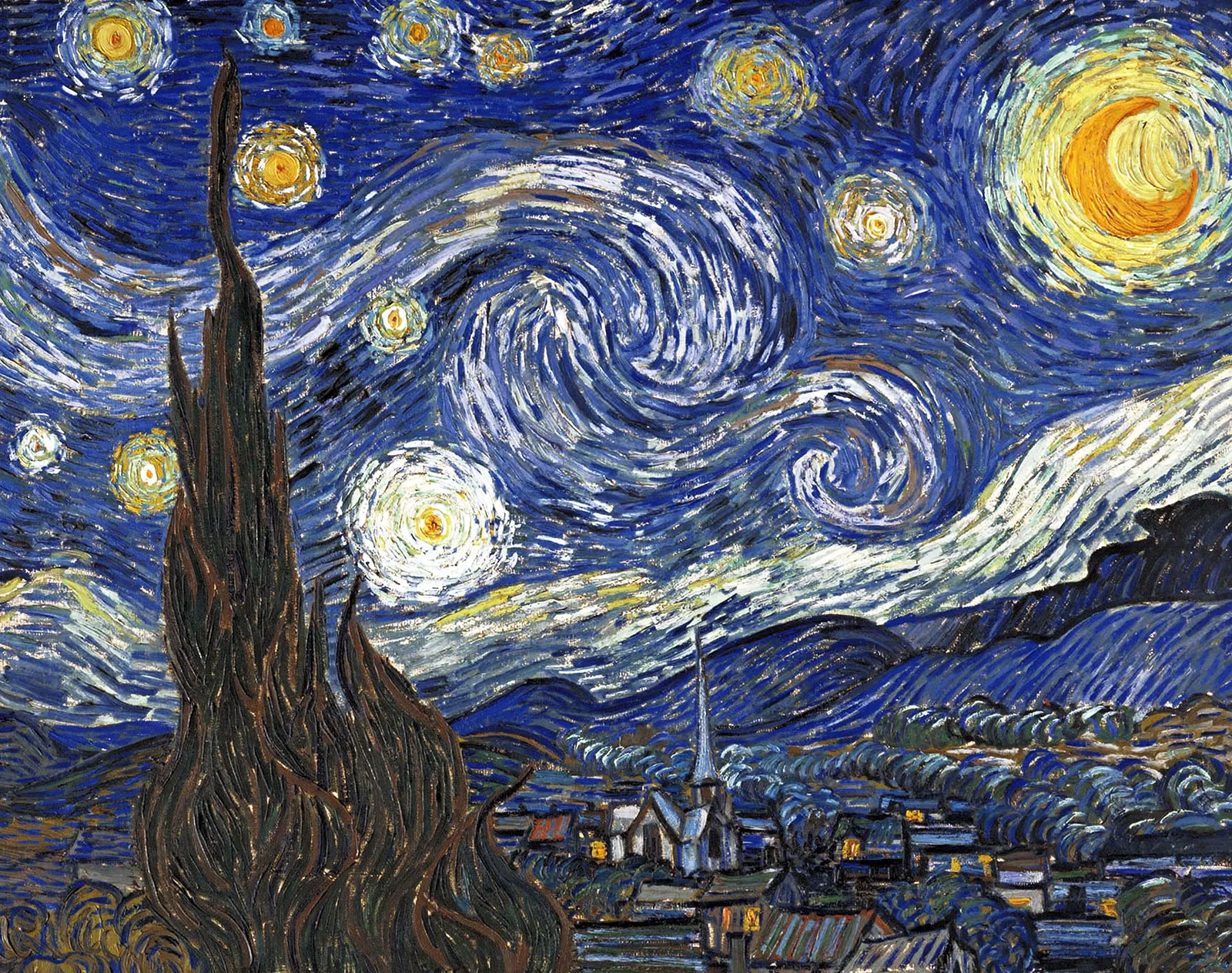 Van Gogh's swirling sky in The Starry Night shows the emotional power of color and brushstroke, capturing the artist’s view of the night as more than just a scene—it’s a feeling.