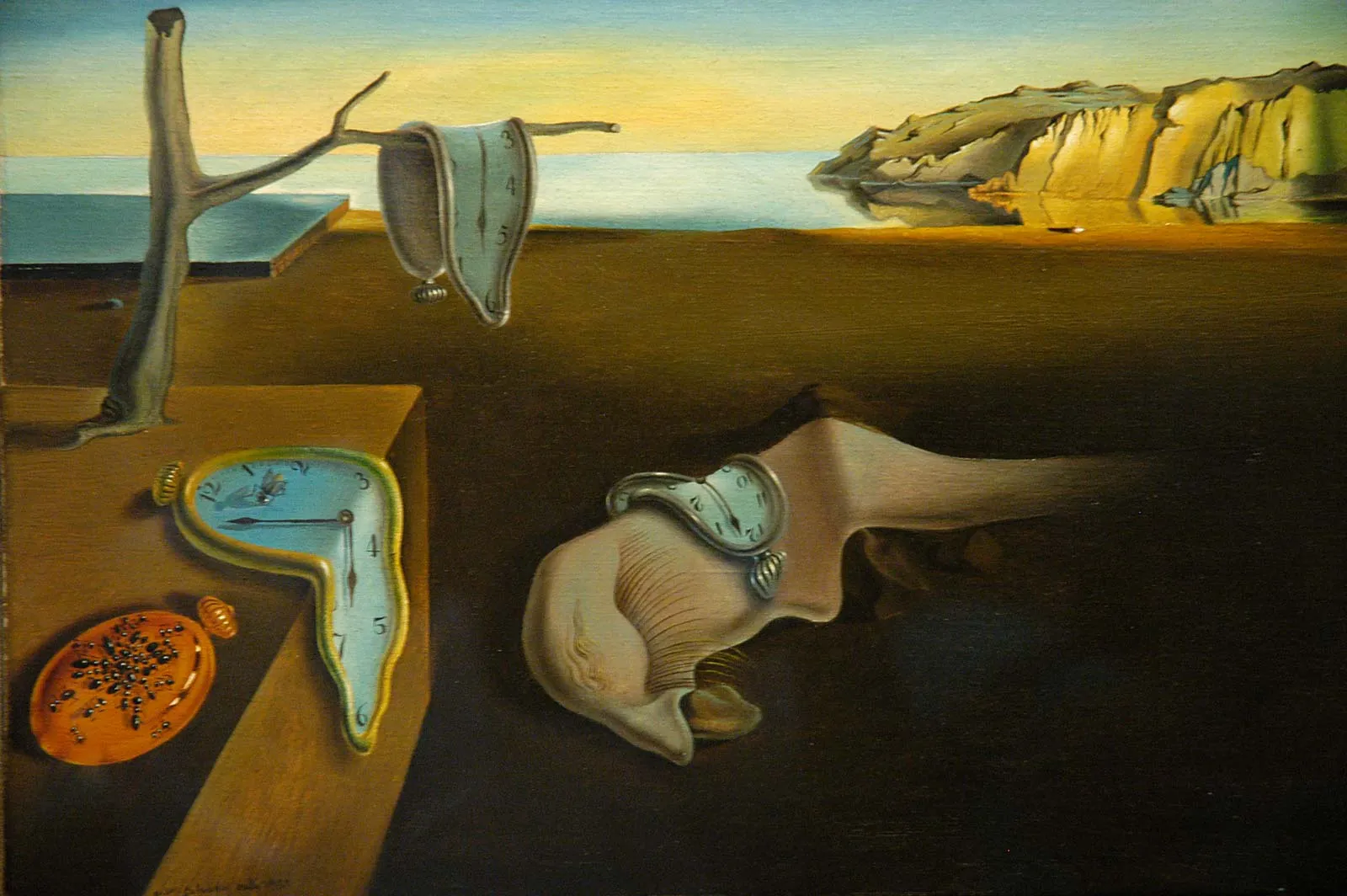 Dalí’s melting clocks in The Persistence of Memory twist time into a dreamscape, where logic gives way to the subconscious.