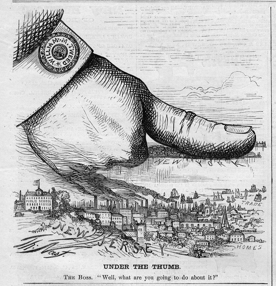 Tammany Tiger Loose: Nast’s iconic depiction of Tammany Hall as a raging tiger, symbolizing corruption in New York City politics.