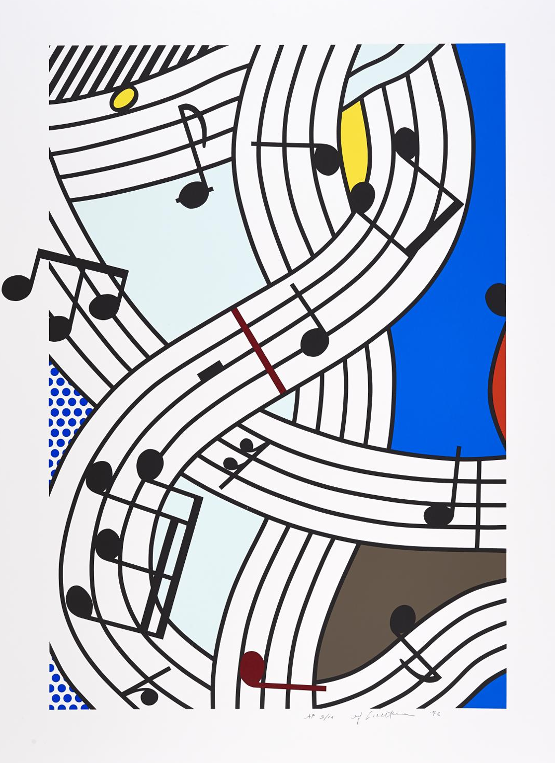 Composition I by Roy Lichtenstein, a bold, geometric explosion of red, yellow, and black lines and Ben-Day dots.