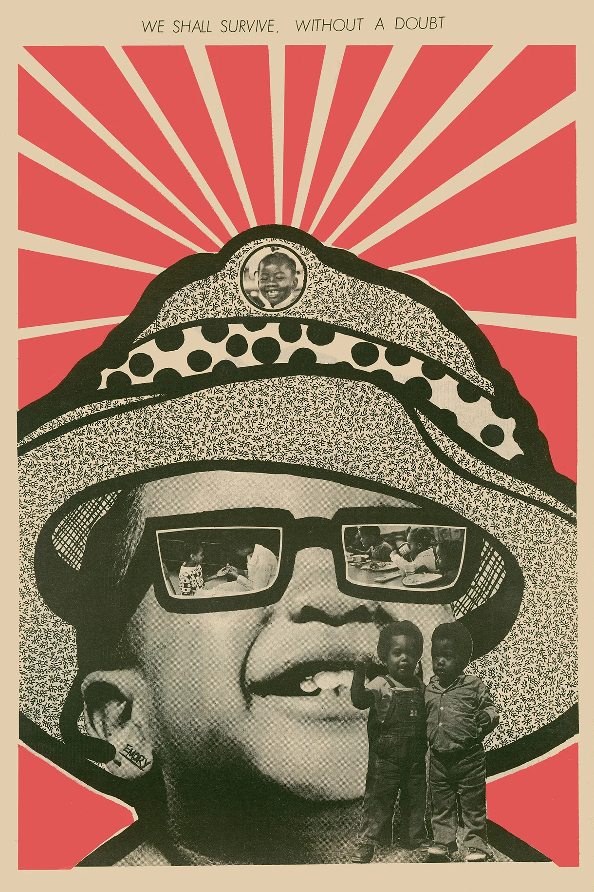 An Emory Douglas illustration for the Black Panther newspaper, showing a strong, determined figure raising a fist in protest.