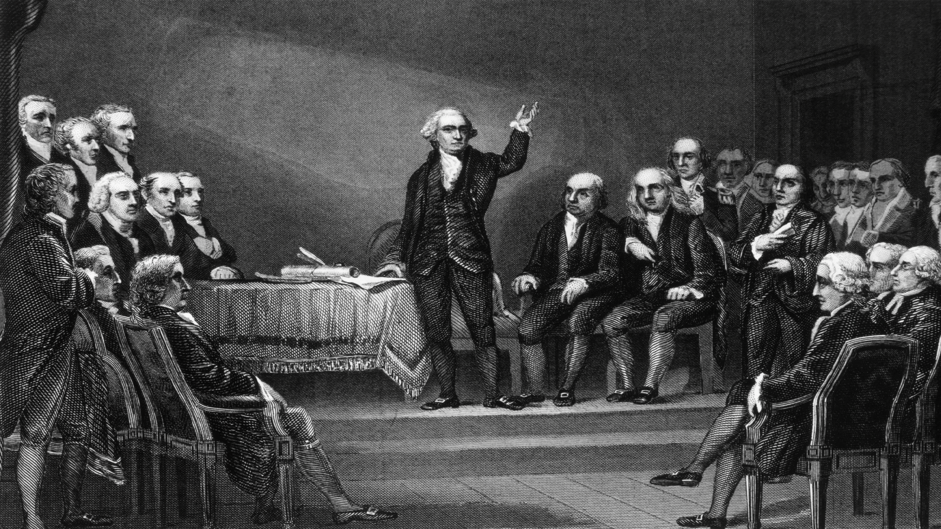 Continental Congress delegates debating the Articles of Confederation in 1777.
