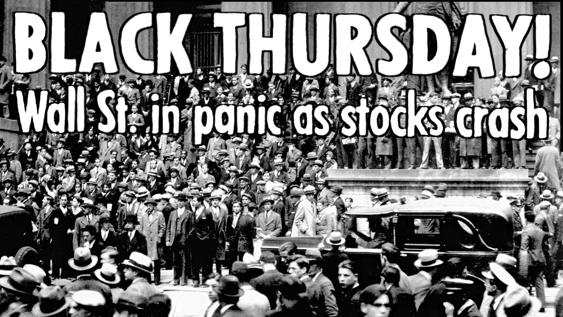 Crowds of worried investors gather outside the New York Stock Exchange on Black Thursday, October 24, 1929.