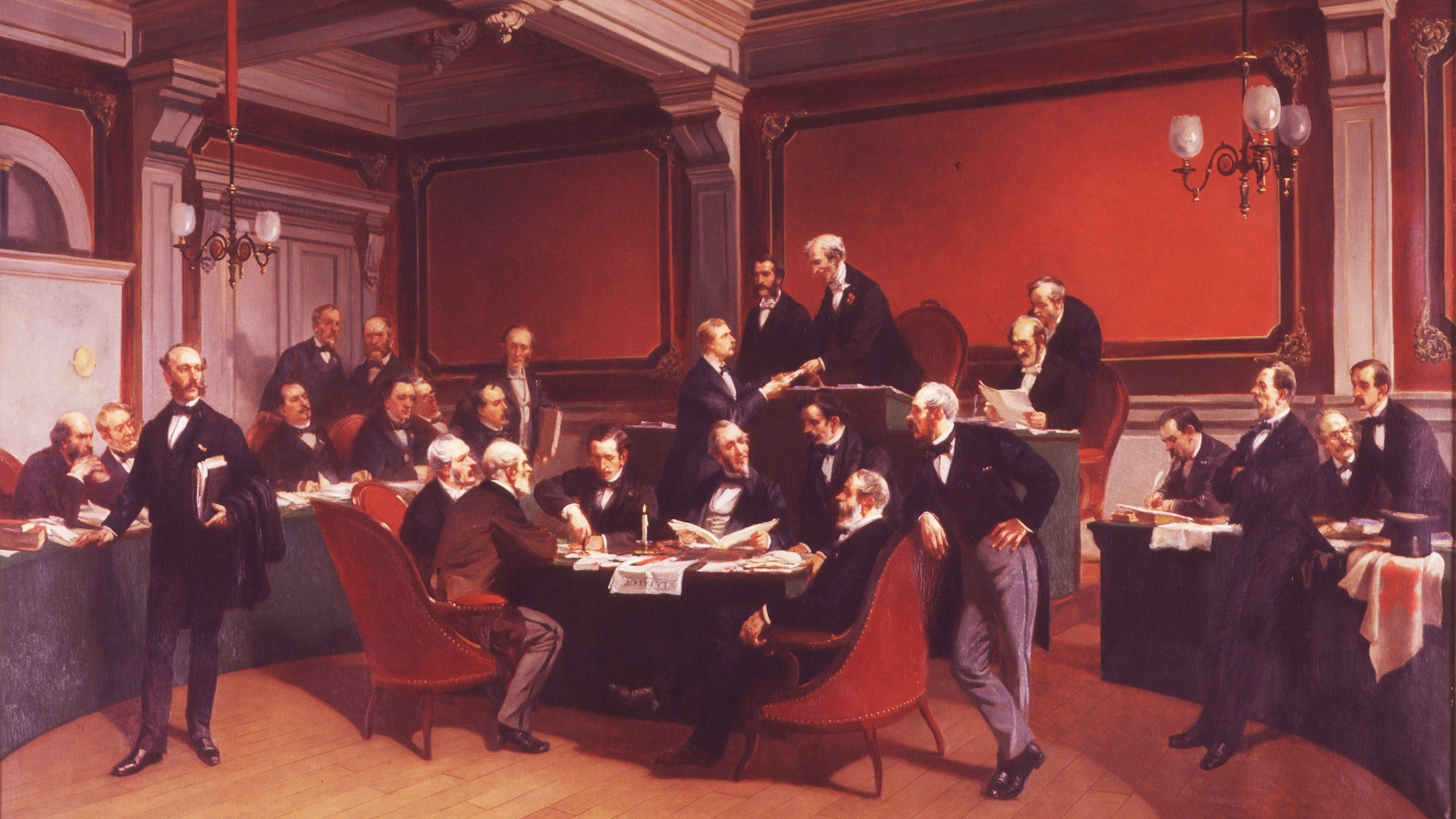 Delegates meeting at the Geneva Convention of 1864, where the Red Cross was established.