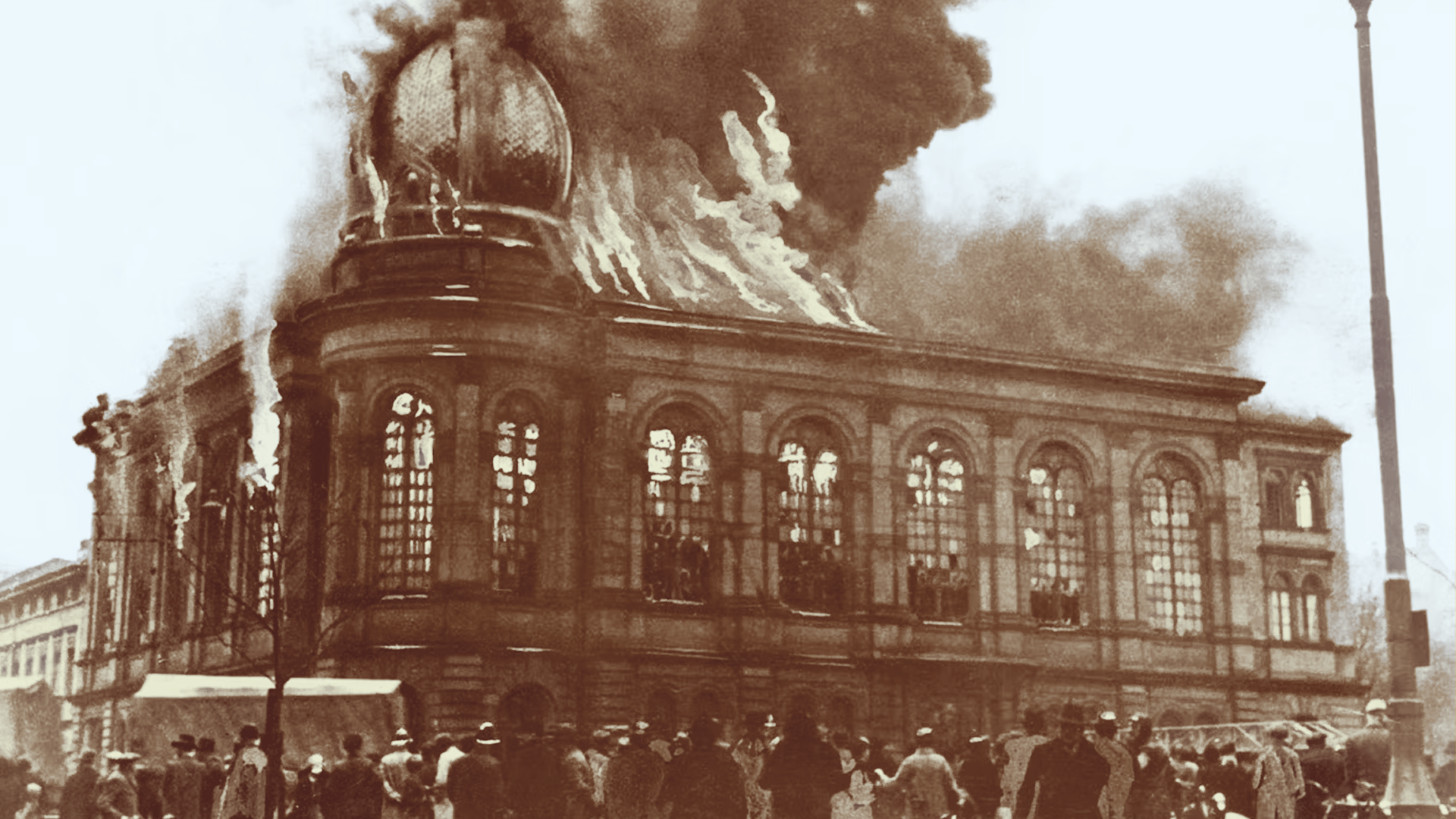 A destroyed Jewish shop with shattered glass after Kristallnacht.