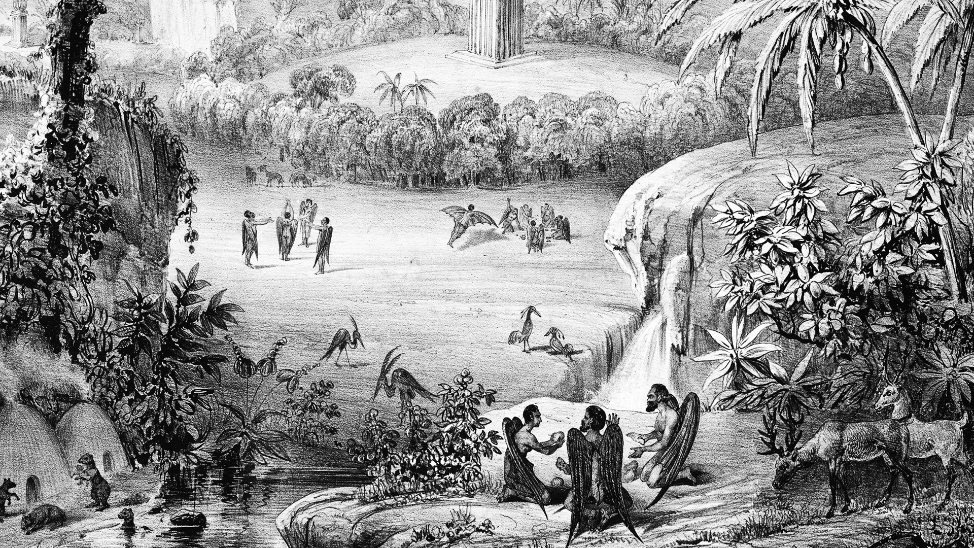 Illustration from the New York Sun’s 1835 series describing imagined creatures on the moon.