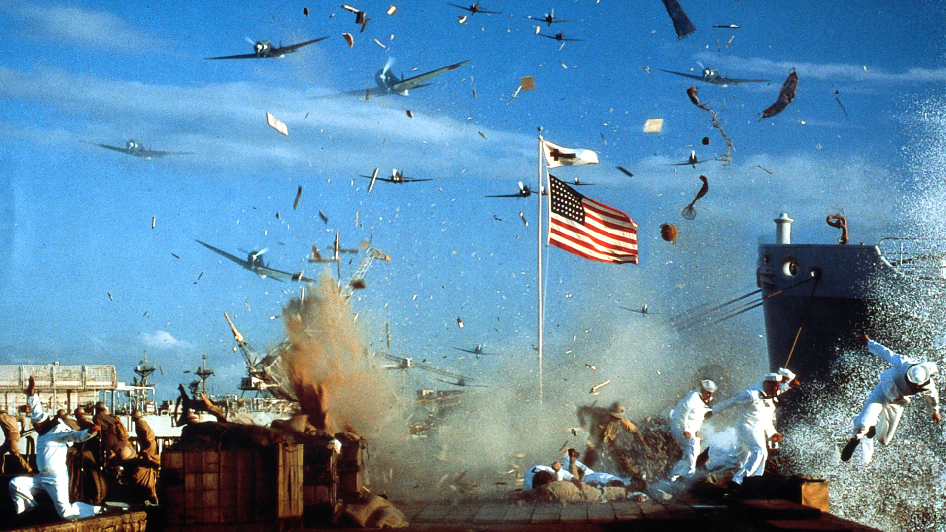 Japanese aircraft attacking the U.S. naval base at Pearl Harbor on December 7, 1941.
