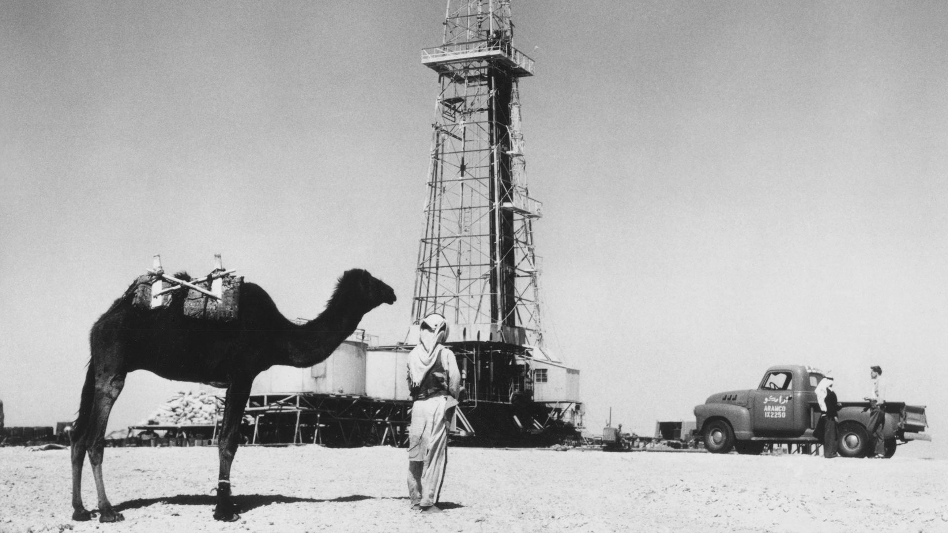 American geologists in the Saudi desert in the 1930s, scouting for oil near Jubail.