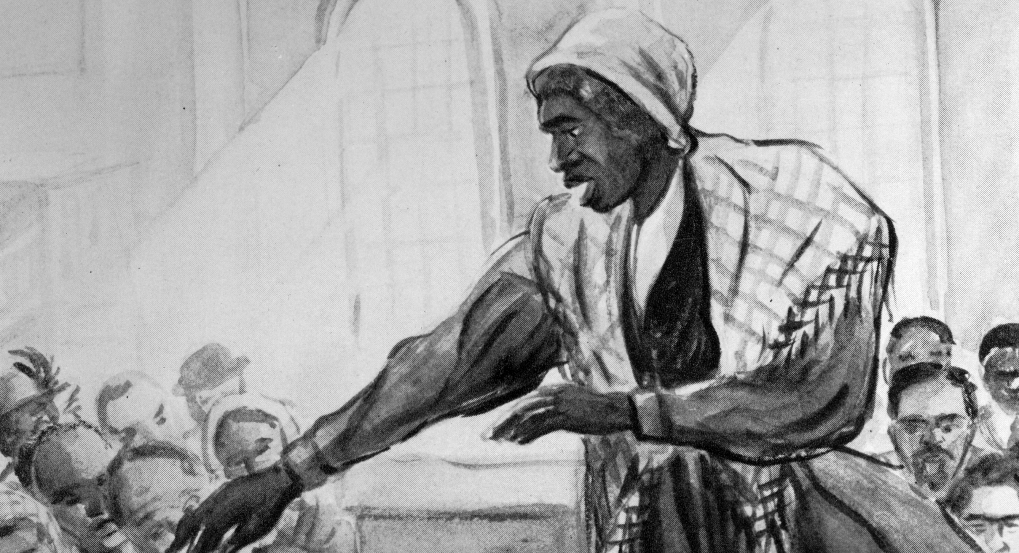 Illustrated portrait of Sojourner Truth delivering her famous speech, with her arm raised and fire in her eyes.