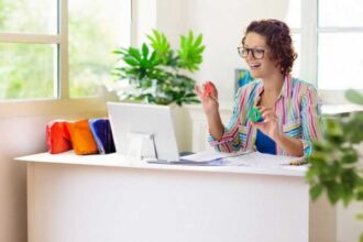 Teaching ESL online. Online remote learning. Teacher with computer having video conference chat with student and class group. Teaching and learning from home. Homeschooling