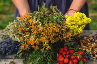 A woman holds medicinal herbs in her hands. Selective focus. Nature. Homestead Herb Business