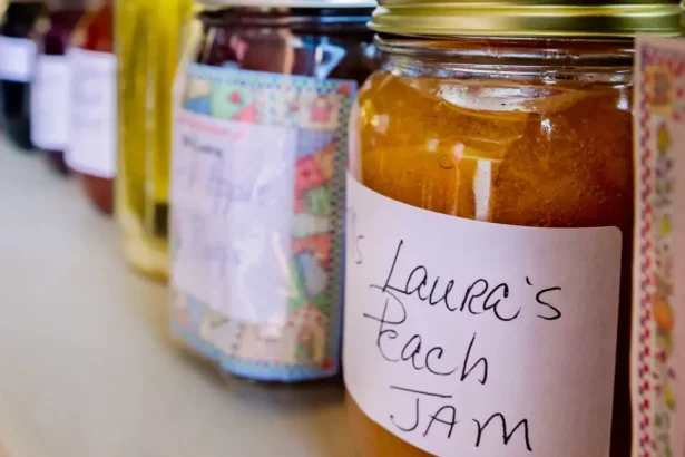 Fruit preserves are lined up at a vendor’s booth at the Clarksdale Farmers Market in Clarksdale, Mississippi