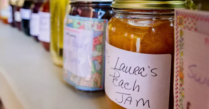 Fruit preserves are lined up at a vendor’s booth at the Clarksdale Farmers Market in Clarksdale, Mississippi